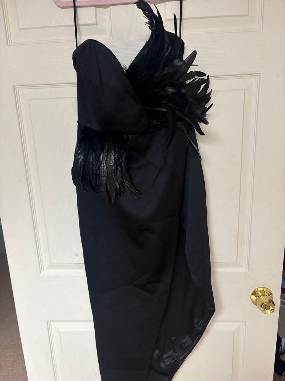 Black Feather One-Shoulder Cocktail Dress